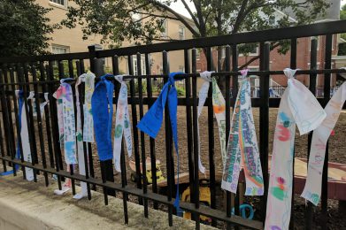 Peace Day Ribbons on a fence